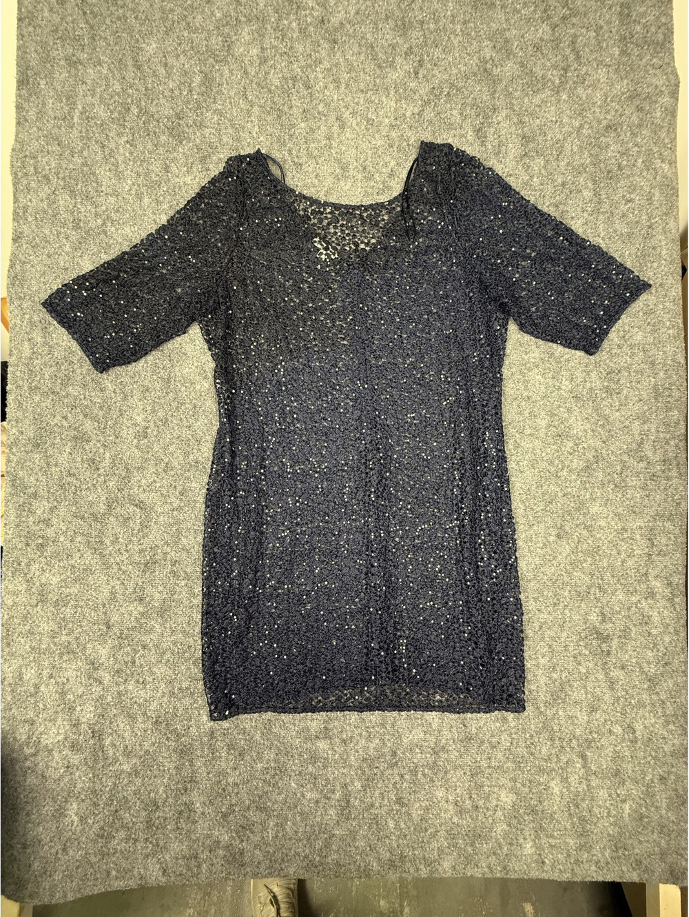 Navy Blue Sequin Sheer Dress with Half Sleeves